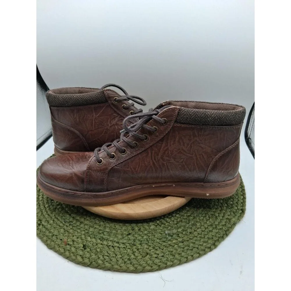 Arkbird Mens Brown Leather High-Top Oxfords US 11 With Rubber Sole & Textile Lin